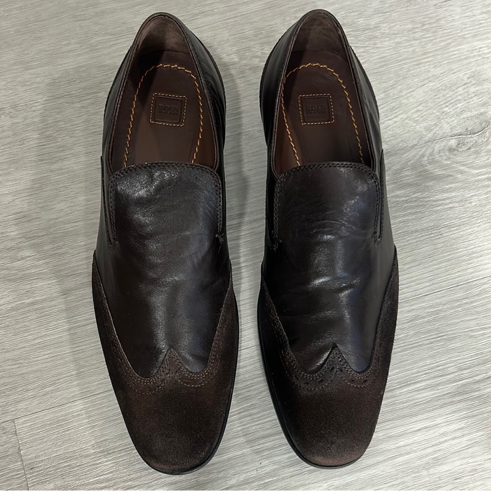 Hugo Boss • mens winged tip loafer leather dress shoes